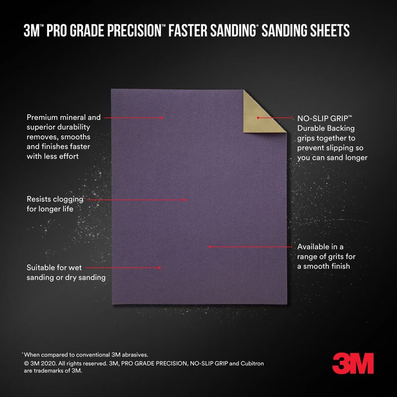 3M SHR400-PGP-3T Pro Grade Precision Faster Sanding, Sanding Sheets, 400-Grit Extra-Fine, 9"" x 11"", 3-Pack - Image 3